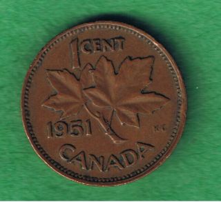 1951 George Vi Canada Canadian One Cent Penny Circulated