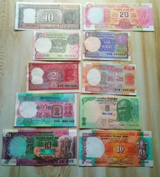 Set Of 10 Indian Bank Notes,  Different Number Notes Given,  Random Pick