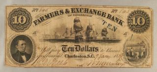 1854 $10 " Farmers & Exchange Bank Of Charleston " - Pre Civil War Currency