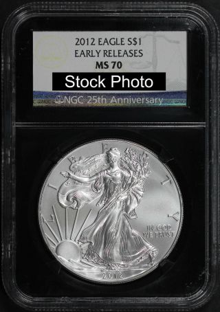 2012 American Silver Eagle Early Release Ngc Ms - 70 Black Retro Holder - 158778