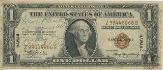 1935 A United States $1 Silver Certificate Hawaii World War Ii Short Snorter