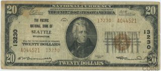 1929 The Pacific National Bank Of Seattle Wa $20 Note Type 2 Ch 13230