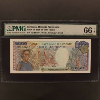 Rwanda 5000 Francs 1.  1.  1988 P 22 Banknote Pmg 66 Epq - Gem Uncirculated