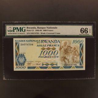 Rwanda 1000 Francs 1.  1.  1988 P 21 Banknote Pmg 66 Epq - Gem Uncirculated