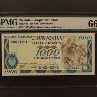 Rwanda 1000 Francs 1.  1.  1988 P 21 Banknote PMG 66 EPQ - Gem Uncirculated 3