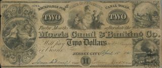 1841 $2 State Of Jersey Morris Canal & Banking Co.  Two Dollar Obsolete Note