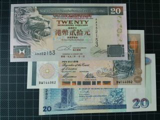 1994 - 1997 Hong Kong Bank $20 Dollar Note Banknote 3 Types Unc