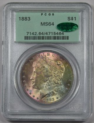 1883 Morgan Silver Dollar Pcgs Ms64 Cac Pq Pastel Rainbow Dual Toned