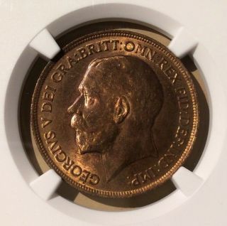 1913 Great Britain One Penny Ngc Ms 64 Rb - Bronze