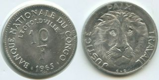 G11548 - Congo Democratic Republic 10 Francs 1965 Km 1 Lion Kongo