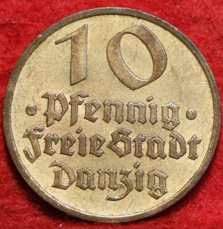Uncirculated 1932 Germany Danzig 10 Pfennig Foreign Coin 2