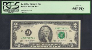 2003a Us Bank Note $2 Frn F 1938 - J Cabral/snow Pcgs 66ppq Gem Tmm