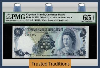 Tt Pk 1b 1971 Cayman Islands 1 Dollar Queen Elizabeth Ii Pmg 65 Epq Gem Unc