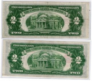 ✯ (2) 1928 Two Dollar Notes Red Seal ✯$2 Bill ✯US CURRENCY✯OLD MONEY✯ XF - AU 2