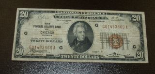 1929 $20 Chicago National Currency Note - Fr.  1870 - G