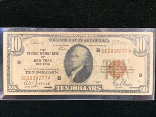 1929 $10 National Currency Note,  Federal Reserve Bank Of York Bill