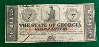 1862 The State Of Georgia,  Milledgeville $5 Obsolete Note,  Civil War Era