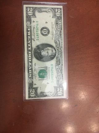 1974 $20 Bill Twenty Dollar Federal Reserve Note FRB of Ohio D Old Currency 3