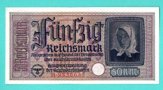 1940 - 1945 Germany Latvia 50 Reichsmark Eagle W/h Swastika Unc 725