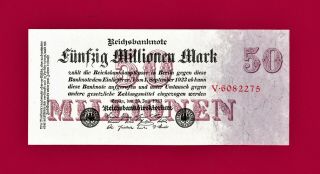 German Unc 50 Millionen Mark Reichsbanknote - 25 July 1923 (p - 98a) - Red Serial