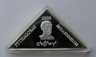 Uganda 2000 Shillings,  2000,  Millennium,  Pythagoras.  Triangular Silver Coin.