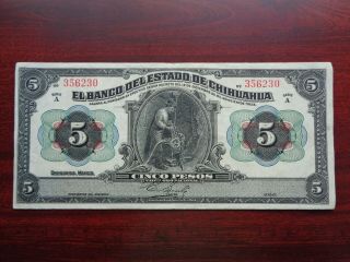 Mexico El Banco Del Estado De Chihuahua 5 Peso Banknote