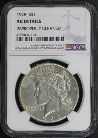 1928 Silver Peace Dollar Ngc Au Details Improperly Cleaned - 163722