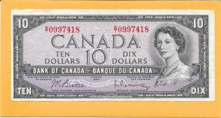 1954 Canadian 10 Dollar Bill S/t0997418 (circulated)