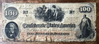 Nov.  27th,  1862 Confederate States Of America $100 Dollar Bill Currency