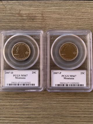 2007 - P 2007 - D Montana State Quarter - Flag Label - Pcgs Ms67 2 Coins