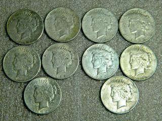 10 - Peace Silver Dollars 5 - 1922 And 5 - 1923.  900 Pure Silver Bullion 19