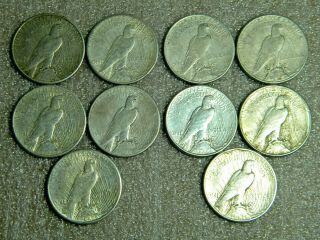 10 - Peace Silver Dollars 5 - 1922 and 5 - 1923.  900 Pure Silver Bullion 19 2