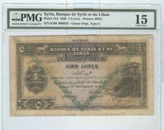 Syria,  Banque De Syrie Et Du Liban,  P - 41d 1939 5 - Livres Pmg Choice Fine 15