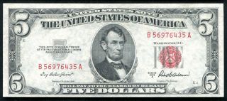 1953 - A $5 Five Dollars Red Seal Legal Tender United States Note Gem Unc
