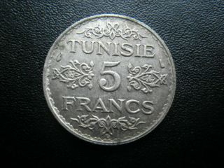 Tunisia Ah1353 Silver 5 Francs (gvf)