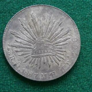 1887 Mexico Silver 8 Reales Mexican Mo Mh Coin Caps & Rays Unc