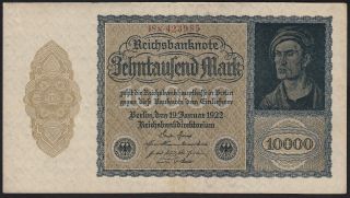 1922 10,  000 Mark Germany Old Vintage Paper Money Banknote Currency Bill P 72 Vf