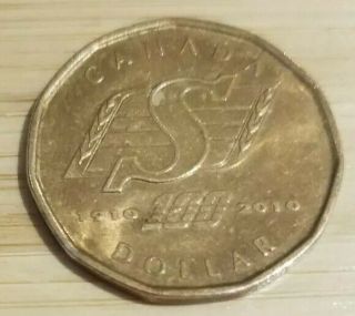 2010 - Canada $1 - Saskatchewan Roughriders - Circulated Loonie Canadian Dollar 2