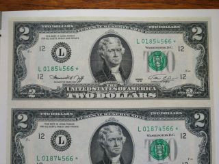 1976 Star Note $2 Dollar Bill Uncut Sheet of 4 Uncirculated San Francisco Calif. 4