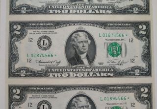 1976 Star Note $2 Dollar Bill Uncut Sheet of 4 Uncirculated San Francisco Calif. 5