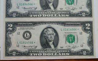 1976 Star Note $2 Dollar Bill Uncut Sheet of 4 Uncirculated San Francisco Calif. 7