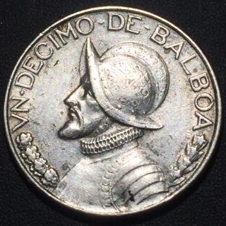 Old Foreign World Coin: 1933 Panama 1/10 Balboa, .  900 Silver