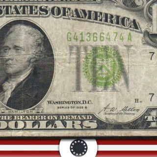 1928 - B $10 Chicago Frn Light Green Seal Fr 2002 - G Lgs G41366474a