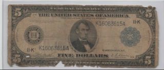 1914 $5 Dallas Federal Reserve Note Large Size Federal Reserve Note