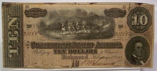 1864 $10 Dollar Bill - Confederate States Currency - Civil War Note