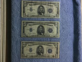 1934 Blue Silver Certificate Five Dollars Bills