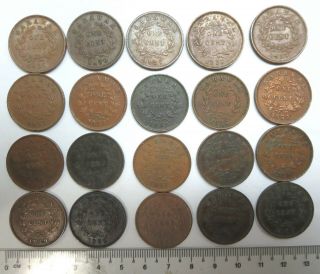 20 Sarawak Copper 1 One Cent Copper Coins 1927 1929 1930 1937 C V Brooke Rajah