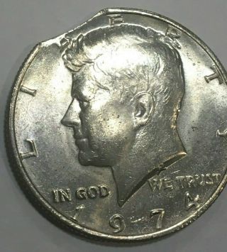 1974 Kennedy Half Dollar Curved Clipped Planchet error 2
