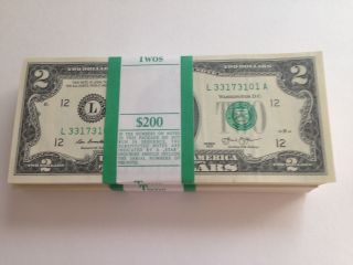 10 Us Two Dollar Bills ($2 Bill) - Uncirculated,  Crisp $2 Bills (total $20)