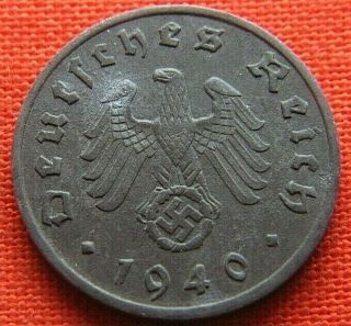 Wwii German 1940 - A 1 Reichspfennig 3rd Reich Zinc Nazi Germany Coin Wc2179